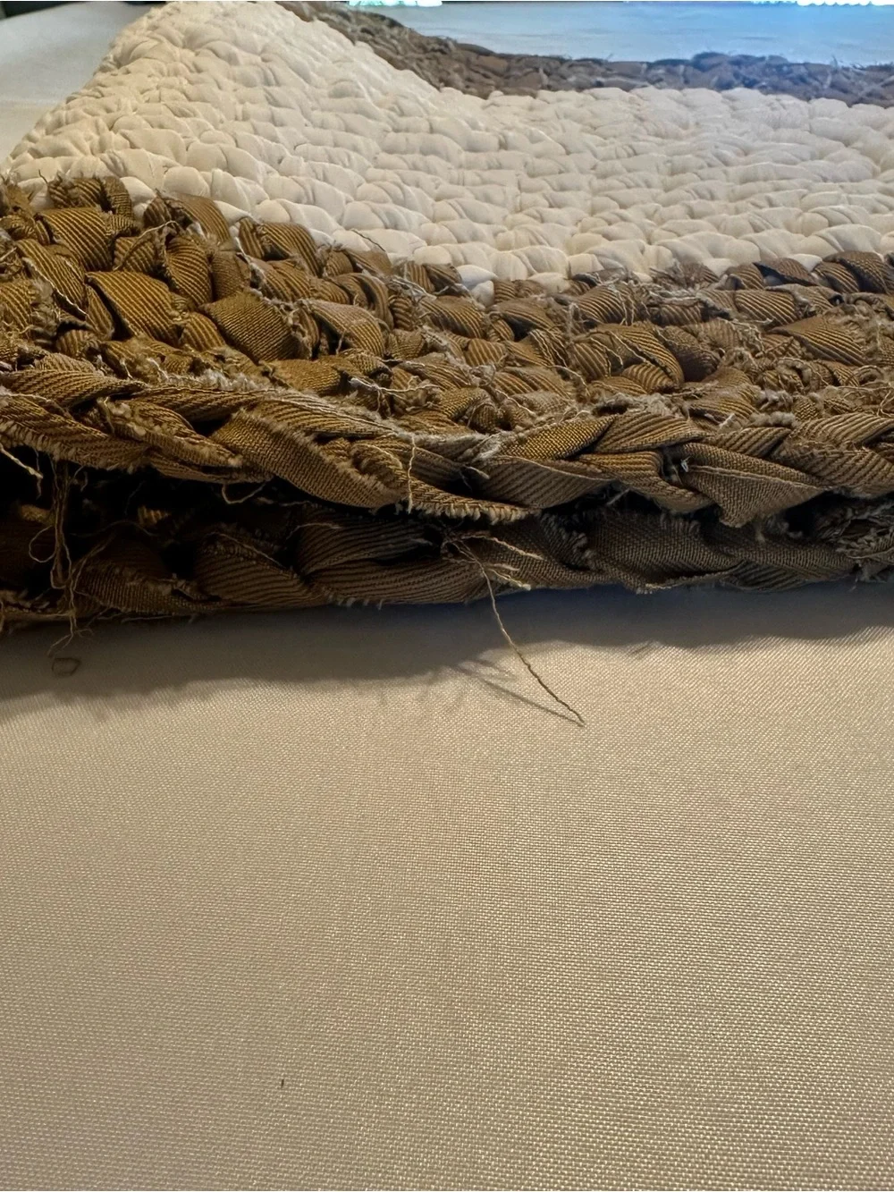 Handwoven braided rag rug Cream and Brown Oval rug  - Neutral Braided Accent
